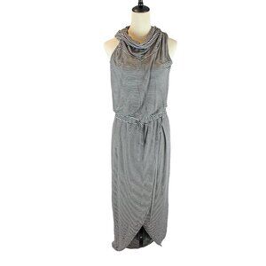 Anthropologie Dolan Black White Striped Knit Hi Lo Cowl Neck Maxi Dress Large